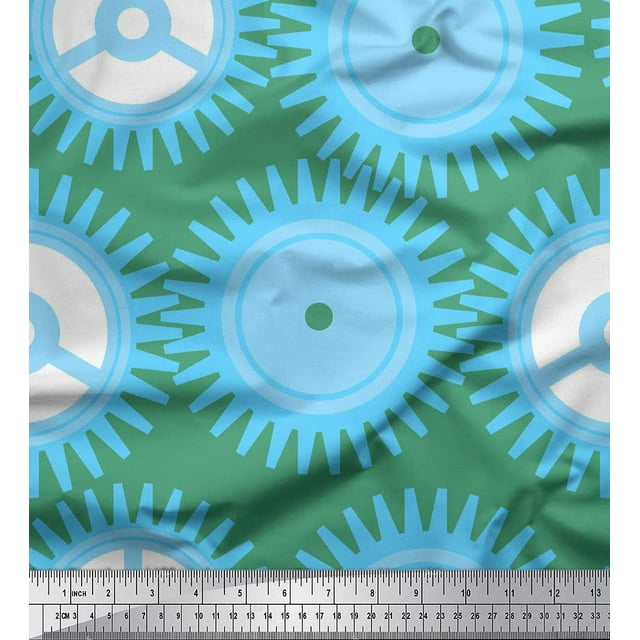 Soimoi Green Moss Georgette Fabric Gear Parts Hardware Decor Fabric Printed Yard 42 Inch Wide