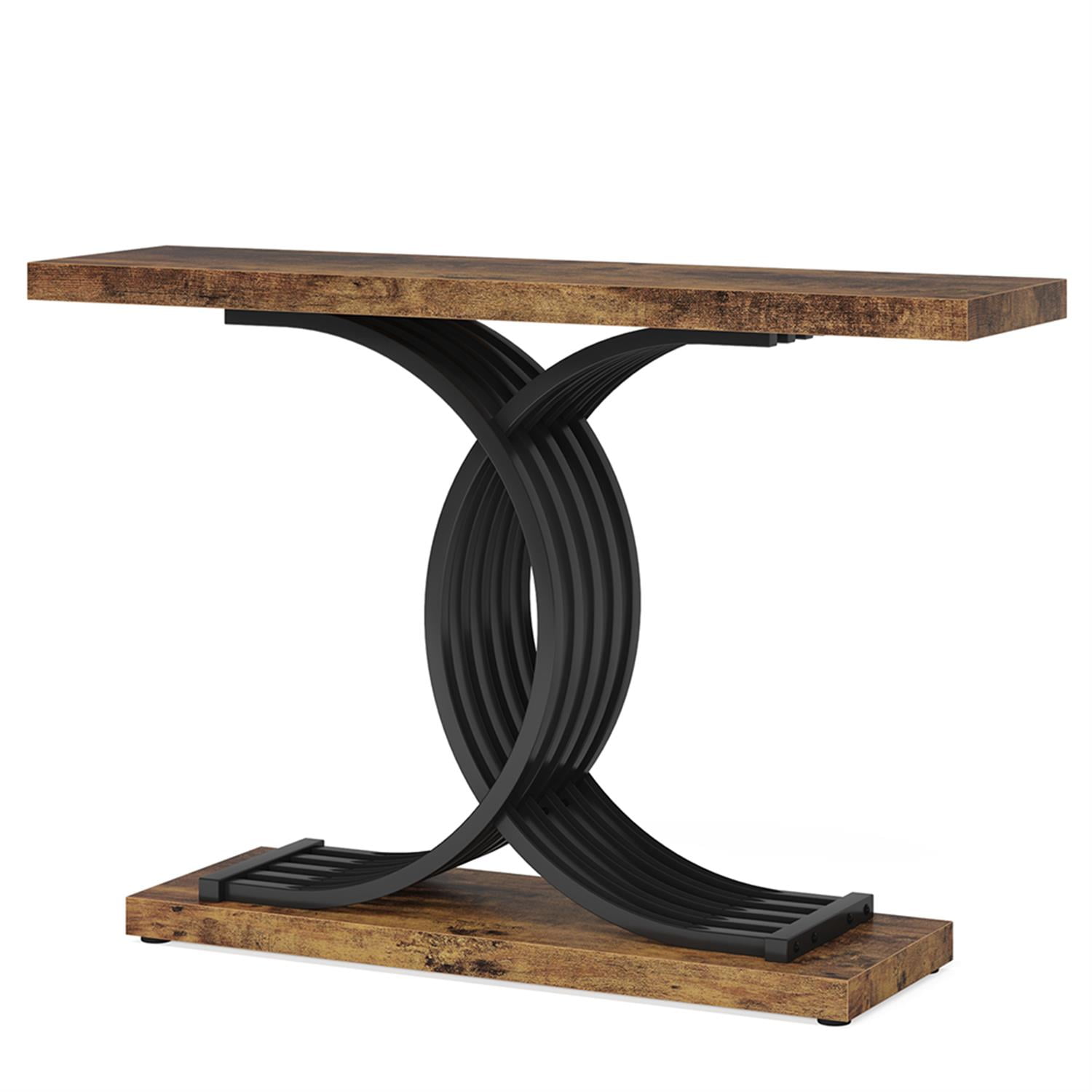 Demi Bonn 39" Console Table, Narrow Faux Marble Entryway Hallway Sofa Table for Hallway, Entrance, Living Room, Bedroom, Brown