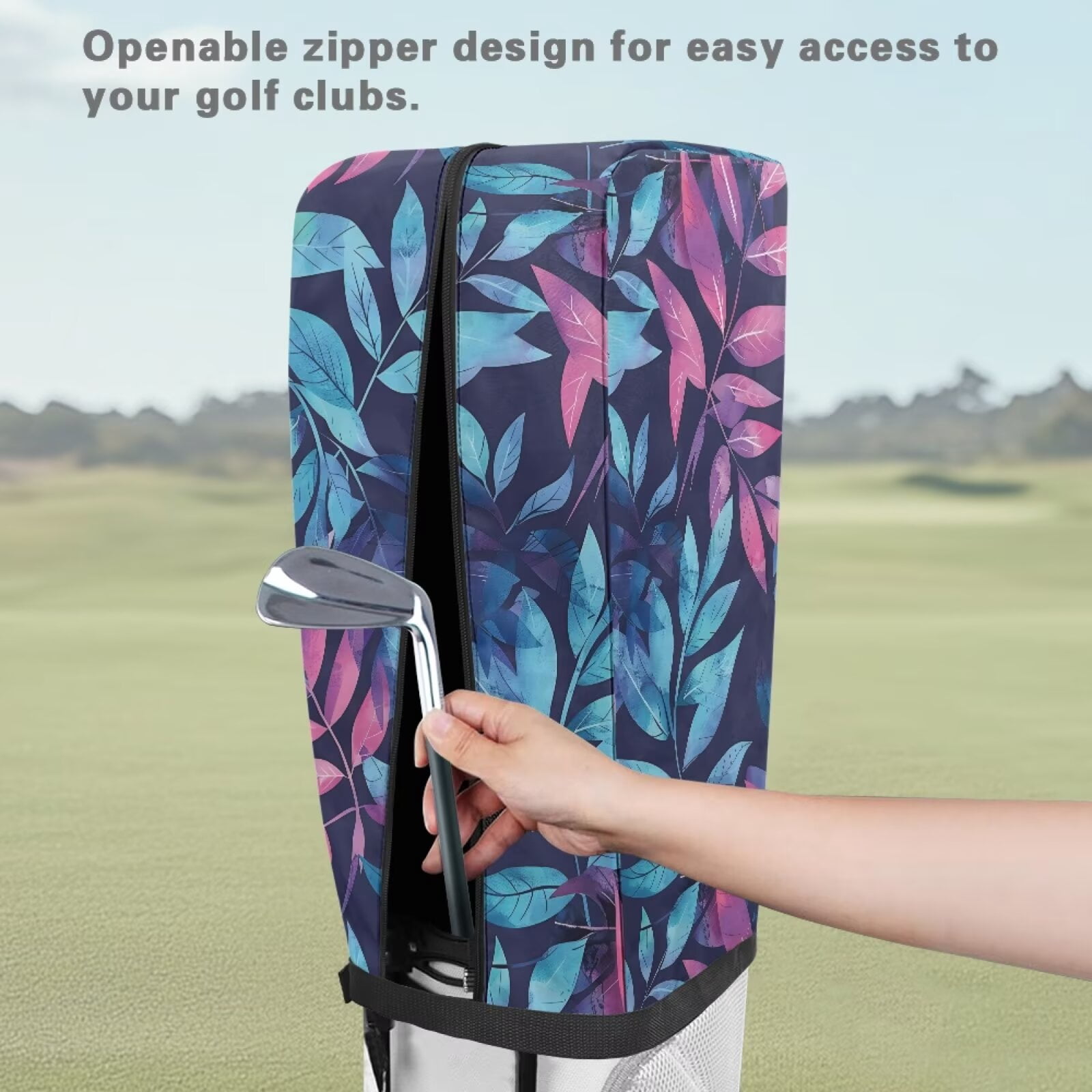 Chririnla Blue Leaves Golf Bag Dust Cover Waterproof & Dustproof Club Protection Universal Golf Club Bag Accessories Great Gift for Men Women Golfers