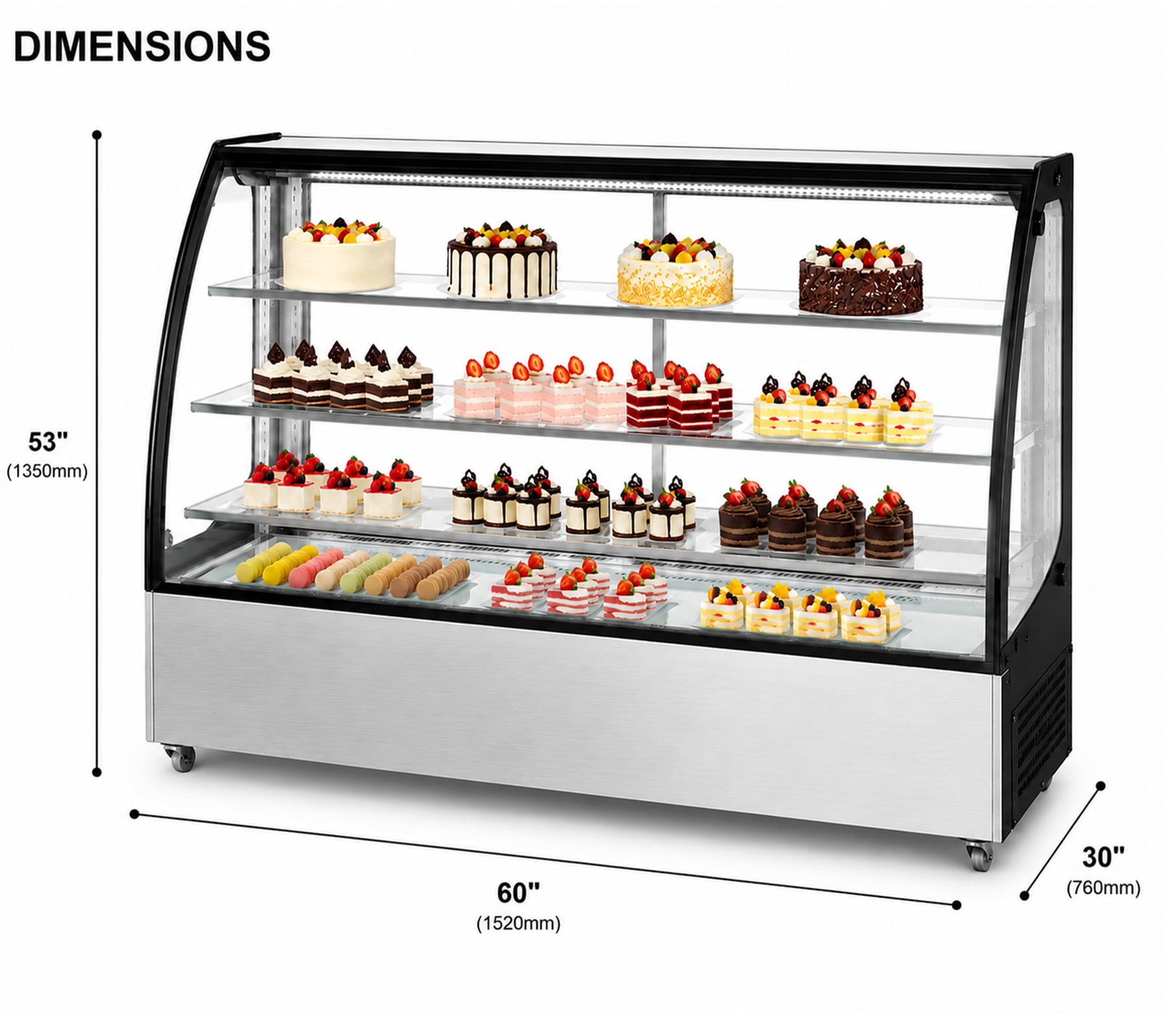 60" Commercial Curved Glass Refrigerated Bakery Display Case, Cake Showcase Refrigerator, NSF Certified