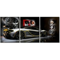 Hieng Black Supercar at Sunset Canvas Prints Hypercar Wall Art Paintings Sports Car Posters Stretched Pictures for Living Room Modern Home Decor Wall Art Decorations（Only canvas）