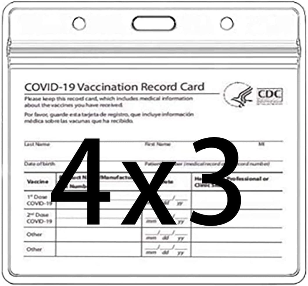 CDC Vaccination Card Protector 4 X 3 Inch Horizontal Badge Holder with Resealable Zip Clear Vinyl Plastic Waterproof Vaccine Sleeve for Travel 10 Pack Immunization Record Cards Holder with Lanyard 
