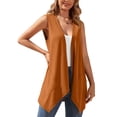 thumbnail image 3 of Uvplove Women's Summer Sleeveless Soft Knit Cardigan with Pockets High Low Drape Front Open Cardigan Blouse,Brown,M, 3 of 12
