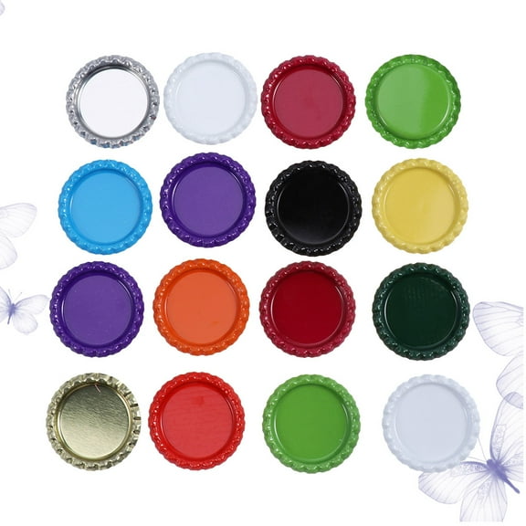 Toddmomy 100Pcs Flat Bottom Tinplate Bottle Caps for Diy Crafts Jewelry Making Assorted Color 1.3x1.3x0.2in