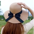 thumbnail image 2 of Sombrero de paja para mujer, para niñas pequeñas, gorra de playa de verano, visera plegable, sombreros de ala ancha con lazo, 2 of 5