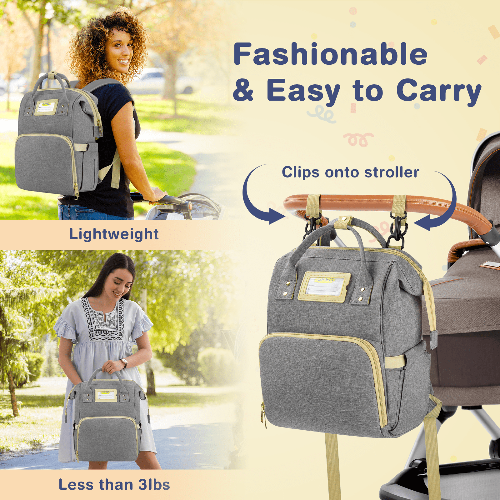 Diaper Bag Backpack, Multifunction Baby Changing Bags with Stroller Straps & Insulated Milk Bottle Pockets, Large Capacity Nappy Back Pack Bag for Boys Girls, Waterproof and Stylish(Gray++Khaki)