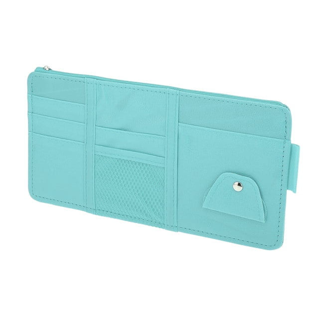 Organizador de Visera de Auto, Bolsa de Almacenamiento para Visera con Cremallera y Ranura Elástica con Soporte para Gafas de Sol para Tarjetas, Licencia, Organizador de Bolígrafos, Azul Claro
