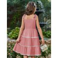 thumbnail image 3 of Arshiner Girls Bow-Tie Straps Smocked Backless Tiered Sundress with Pockets | Girls Summer Sleeveless Flowy Swing Lace Tiered Midi Dress for Kids 5-12 Years, 3 of 5