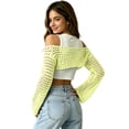 thumbnail image 4 of Womens Fishnet Crochet Crop Top Long Sleeve See Through Hollow Out Mesh Bikini Cover Ups Yellow XL, 4 of 6