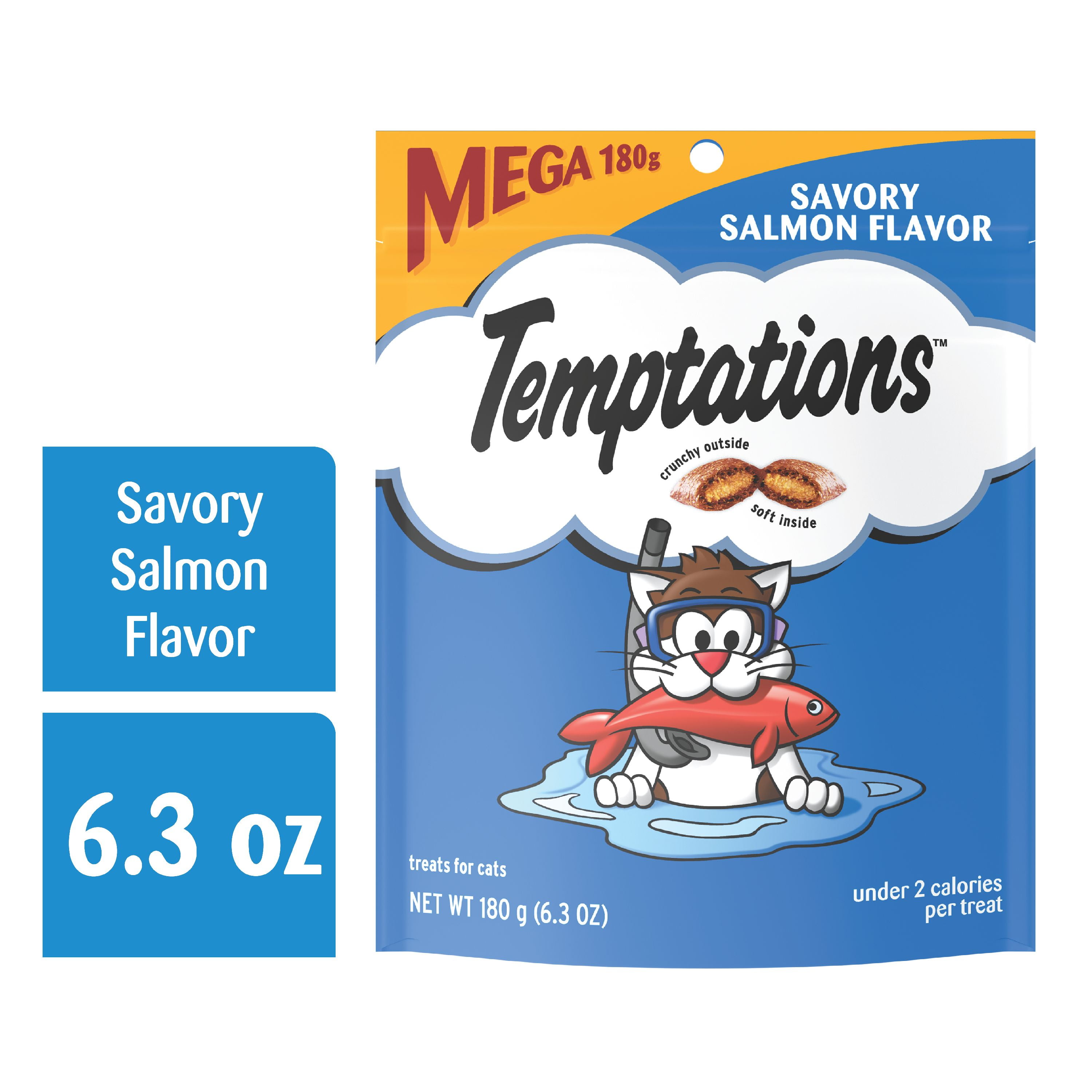 TEMPTATIONS Classic Crunchy and Soft Cat Treats Savory Salmon Flavor, 6
