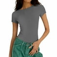 thumbnail image 5 of Byworldtasic Ribbed Short Sleeve Tops for Women Crew Neck Slim Fit Stretch Tee Crop Knit Basic T Shirts, 5 of 7