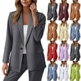 thumbnail image 2 of Bloomae Plus Size Women's Two Piece Sets Pants Suits Dressy Business Casual Long Sleeve Notched Lapel One Button Jacket Outfits Professional Blazer Pantsuits Set Work Office Pink XXXXXL, 2 of 9