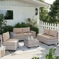 thumbnail image 4 of Sweecci 6 Piece Outdoor Patio Furniture Set, Ergonomic Wicker Patio Sectional Sofa with Stable Feet, 4" Cushions Conversation Set with Wood Table for Backyard Garden Deck,Beige, 4 of 7