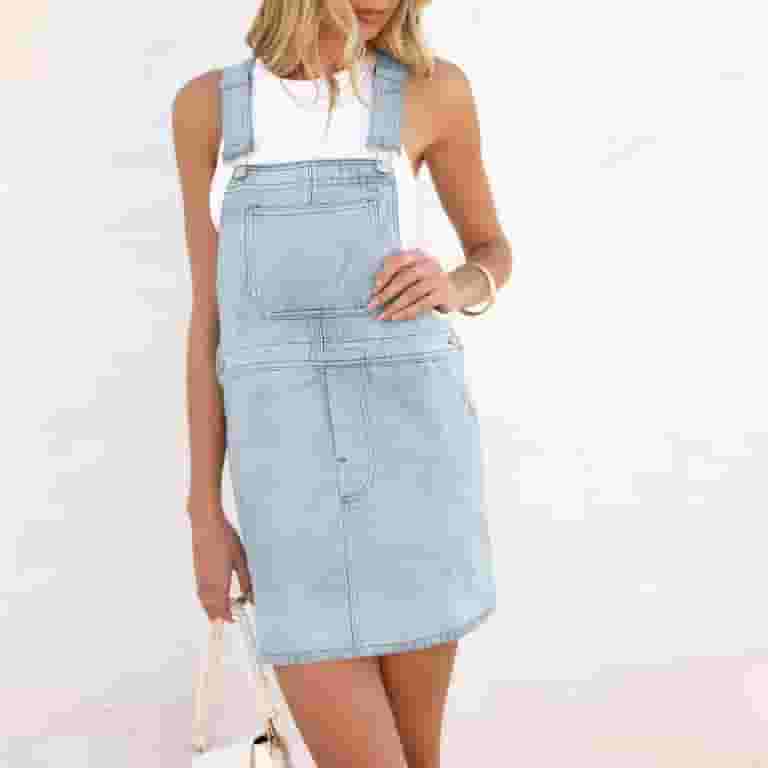 Bib Overall Dress for Women Denim Jean Romper Short Dress with