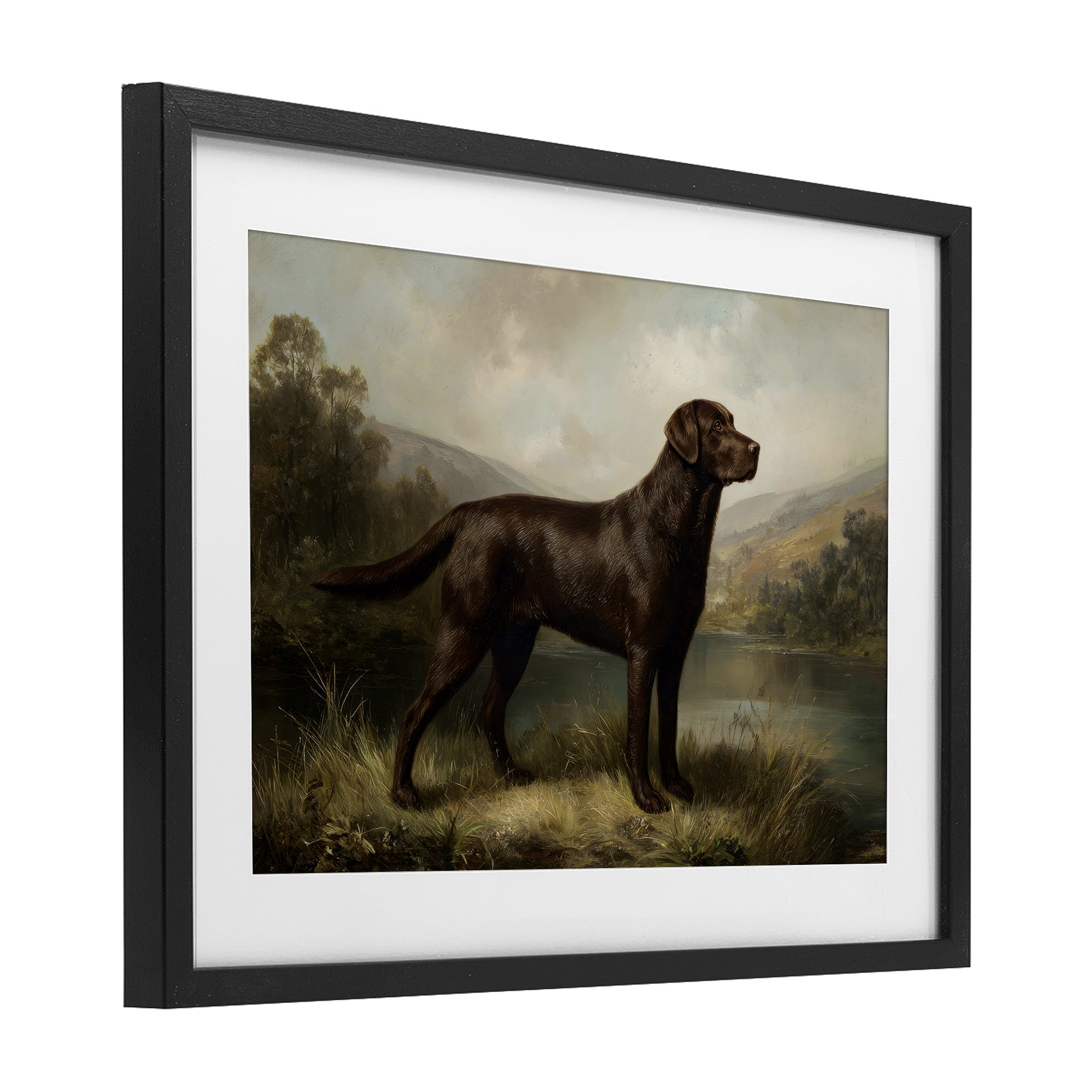 Stupell Industries On Alert Hunting Dog Black Framed Print Under Glass, design by Petal Prints Design