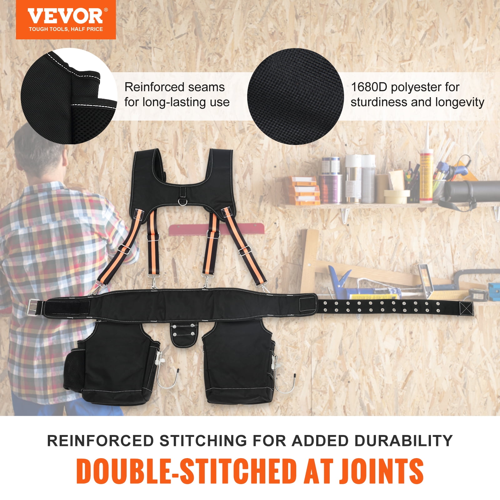 BENTISM Tool Belt with Suspenders Adjustable Carpenter Tool Pouch 1680D Polyester