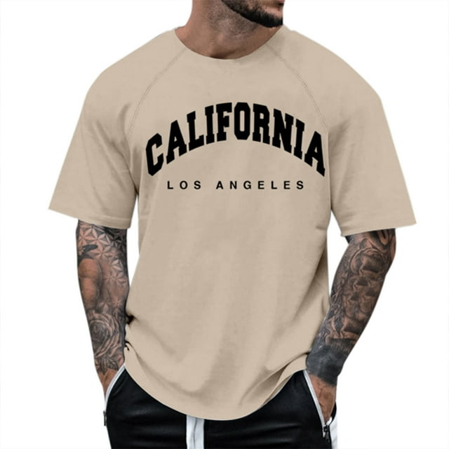 T-shirt à Manches Raglan pour Hommes Imprimé Lettre Manches Courtes Col Rond Tendance Mode Florale