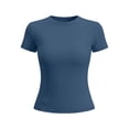 thumbnail image 4 of CQONEPT Women Elastic Workout Shirts Breathable Compression Quick Dry Gym Lightweight Basic Fitted Running Tops Blue XXL, 4 of 5