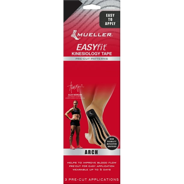 Mueller Easy Fit Kinesiology Tape, Precut Patterns for Arch, Black, 3