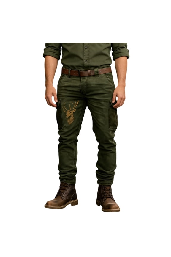 Cargo Pants Men Western Punk Work Multiple Pockets Outdoor Hiking Casual Cowboy Trousers Army Green XXXL