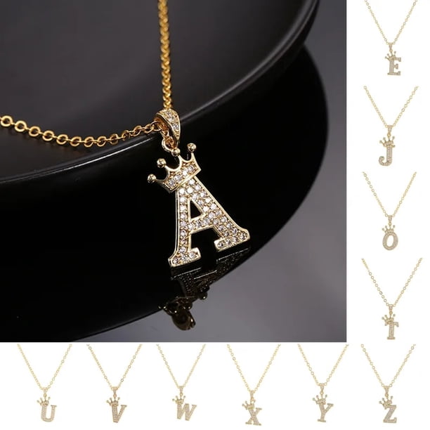 Collar con colgante de corona con 26 letras en inglés para hombre y mujer, joyería con el alfabeto de circón de lujo, collares con nombre inicial