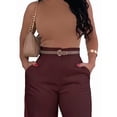 thumbnail image 3 of Women Fall Wide Leg Trousers High Elastic Waist Loose Pleated Long Flowy Palazzo Work Pants with Pockets Wine Red XXL, 3 of 8