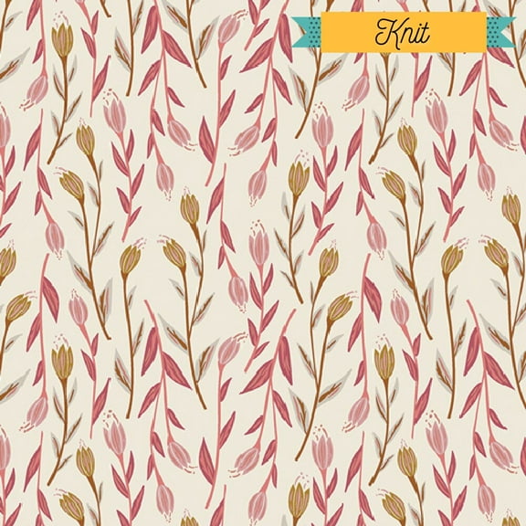 Pink floral KNIT fabric, Whispers Inbloom AGF Little Clementine knit, Sold by the Quarter Yard