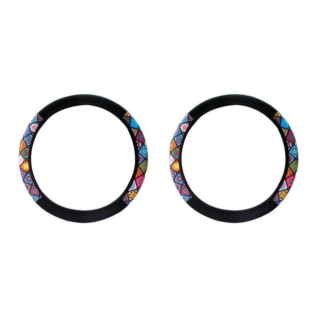 Baohd Leather Steering Wheel Cover 37-38cm Diameter Covers Protector Anti-skip Vehicle Abrasion-resistant Spliced Color No.01 2Set
