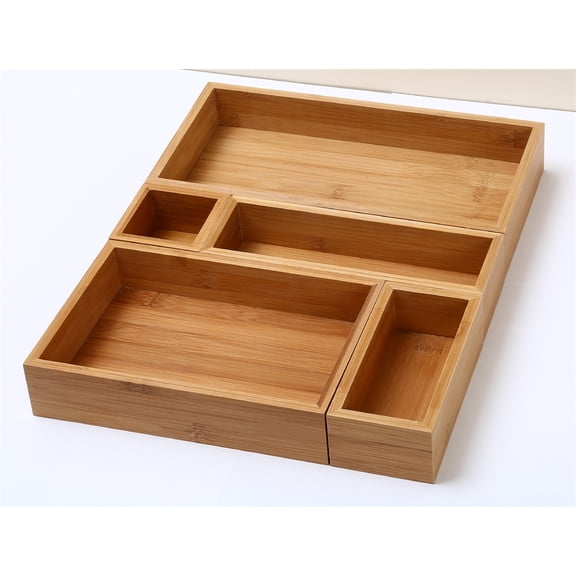 YBM HOME Bamboo Drawer Organizer Boxes for Home, Kitchen, and Office, Brown (Set of 5)