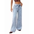 thumbnail image 3 of Women's High Waisted Loose Fit Ripped Denim Jeans Casual Wide Leg Pants Lake Blue L, 3 of 8