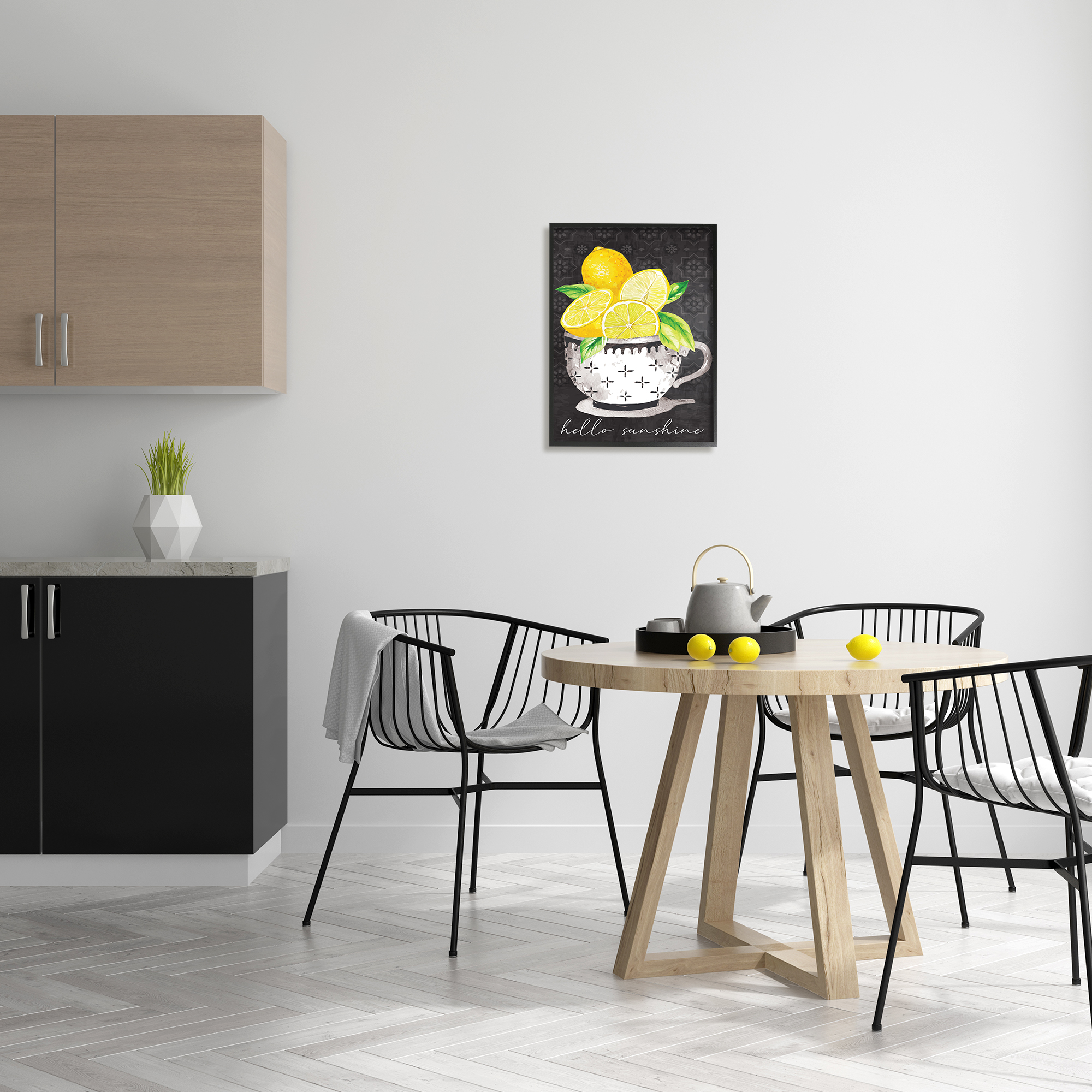 Stupell Hello Sunshine Lemons in Teacup Patterned Food & Beverage Painting Black Framed Art Print Wall Art