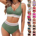 thumbnail image 1 of Women's Bikini Sets High Waisted Bikini Sets Tummy Control Swimsuits V Neck Color Block Two Piece Bathing Suit 2025, 1 of 4