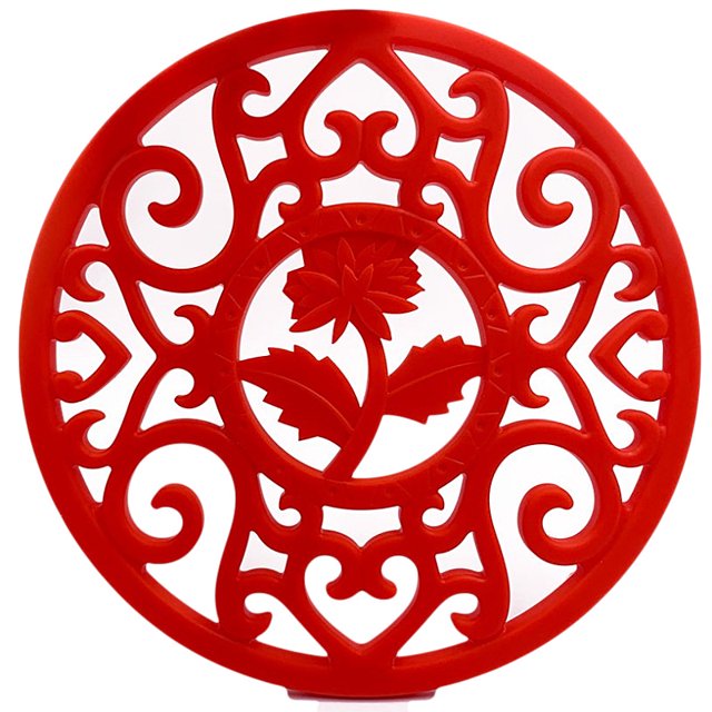 Juego de 3 tapetes de red de flores de silicona: posavasos flexibles, duraderos y antideslizantes (rojo)