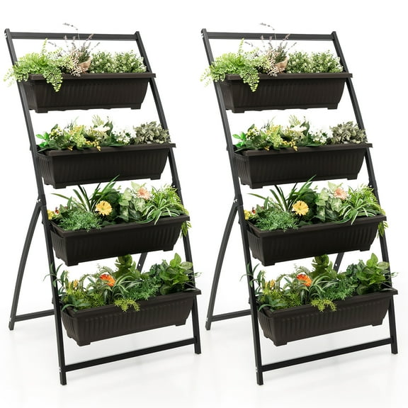 Costway 2PCS 5 FT 4-Tier Vertical Raised Garden Bed Elevated Planter w/4 Container Boxes