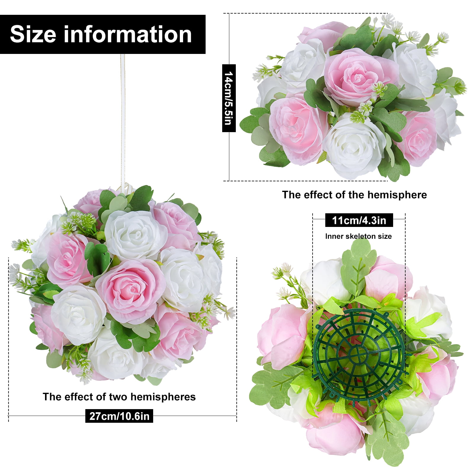 Wedding Flower Balls for Centerpieces 6pcs Pink Rose Artificial Flowers Ball Arrangement Bouquet Silk Roses for Party Table Decoration 10.6inch