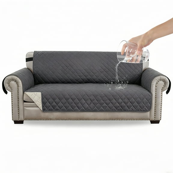 Behome Sofa Cover, Reversible Couch Cover for 3 Cushion Cover Pet Friendly Sofa Cover, Water Resistant Slipcover Furniture Protector with Non Slip Elastic Strap, Gray