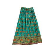 Mogul Women's Maxi Skirt Green Animal Print Rayon Summer Bohemian Long Skirts