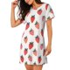 thumbnail image 2 of Easygdp Hand Drawn Strawberry Camisón de manga corta para mujer, informal, estampado, 2 of 6