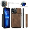 thumbnail image 6 of Wallet Case for iPhone 16 Pro, Removeable Zipper Pocket Back Case with Card Holder, PU Leather Drop Protective Cover Case with Kickstand for iPhone 16 Pro, Brown, 6 of 7