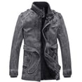 thumbnail image 4 of Chaqueta de cuero de PU con cuello alto largo de estilo europeo y americano, chaqueta de cuero de motocicleta lavada personalizada para hombre, más chaqueta de terciopelo, 4 of 5