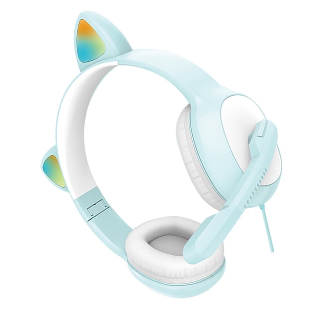 Seitruly G19 Pink Cat Ear Cute Girl Auriculares para juegos con micrófono Reducción de ruido Estéreo Música RGB Flash Light Auriculares con cable Cables de audio/vídeo azul claro