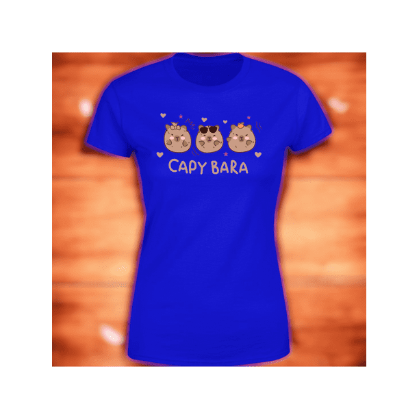 Playera Blusa Con Impresion De 3 Capybaras Bebes Fashion Ropa para Mujer Capibara Color Azul Talla Chica Marca Emil SaEs