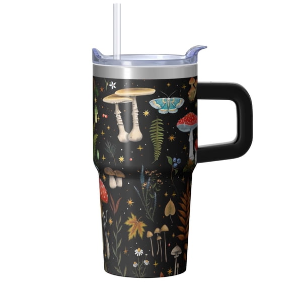 20oz Plants Themed Tumbler with Handle, Insulated Stainless Steel Coffee Travel Mug, Leak Proof Construction with Straw