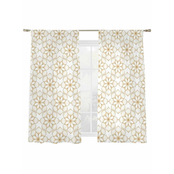 Classic Art Sheer Curtains 63 Inch Long 2 Panels, Retro Brown Floral Pattern Decor Light Filtering Rod Pocket Semi Sheer Curtains, Sheer Voile Drapes for Living Room Bedroom, 52"x63"