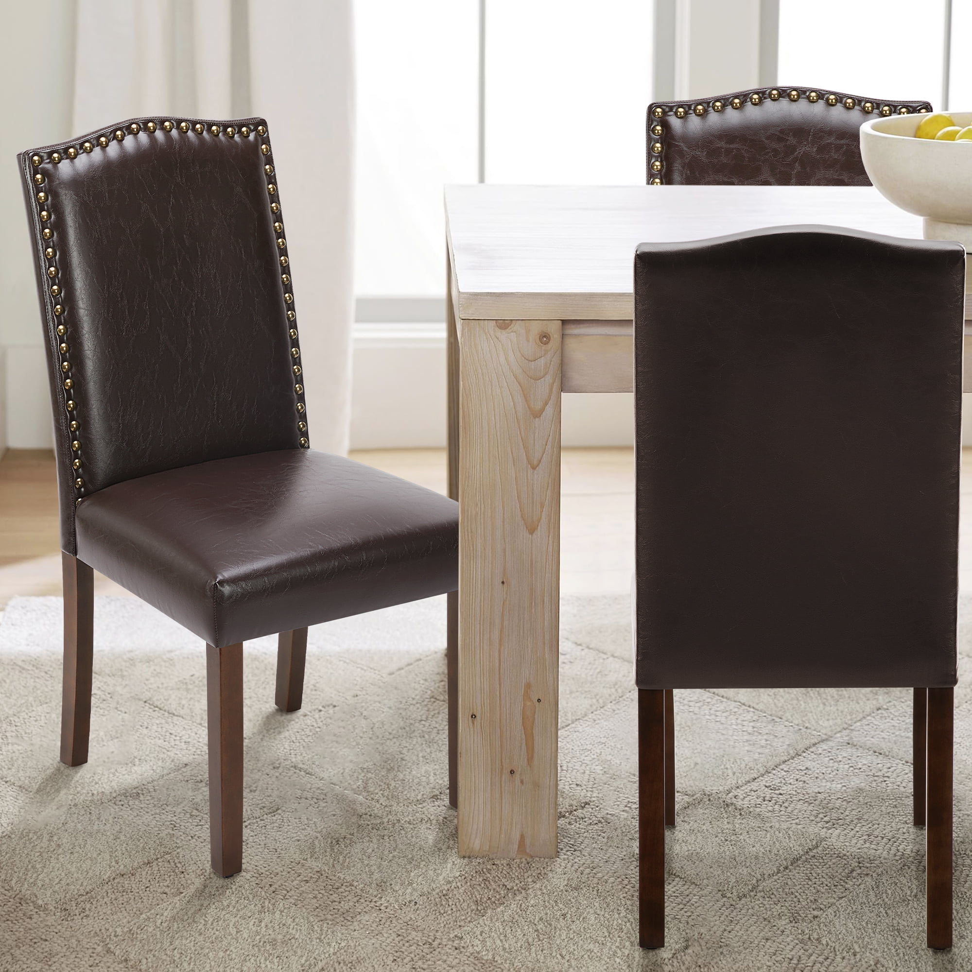 MCQ Dining Chairs Set of 2, Upholstered Fabric Kitchen Room Chairs, PU Leather, Brown