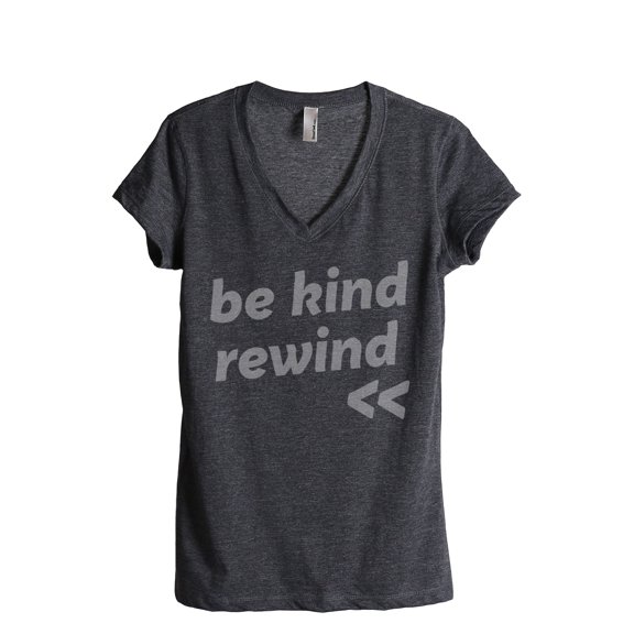 Be Kind Rewind Women's Fashion Relaxed V-Neck T-Shirt Tee Charcoal Grey Small