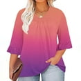 thumbnail image 2 of VERUGU Plus Size Tops for Women Trendy Ruffle 3/4 Sleeve V-Neck Pleated Gradient Color Shirts Summer Casual Tunic Loose Comfy Tees Blouses Pink 5XL, 2 of 5