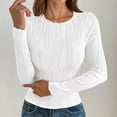 thumbnail image 2 of Women Long Sleeve Round-Neck Blouses Shirts Casual Textured Slim - Fitting Fashion Stretch Knit Top Outfits Fall Clothes Basic Winter Clothing, 2 of 6
