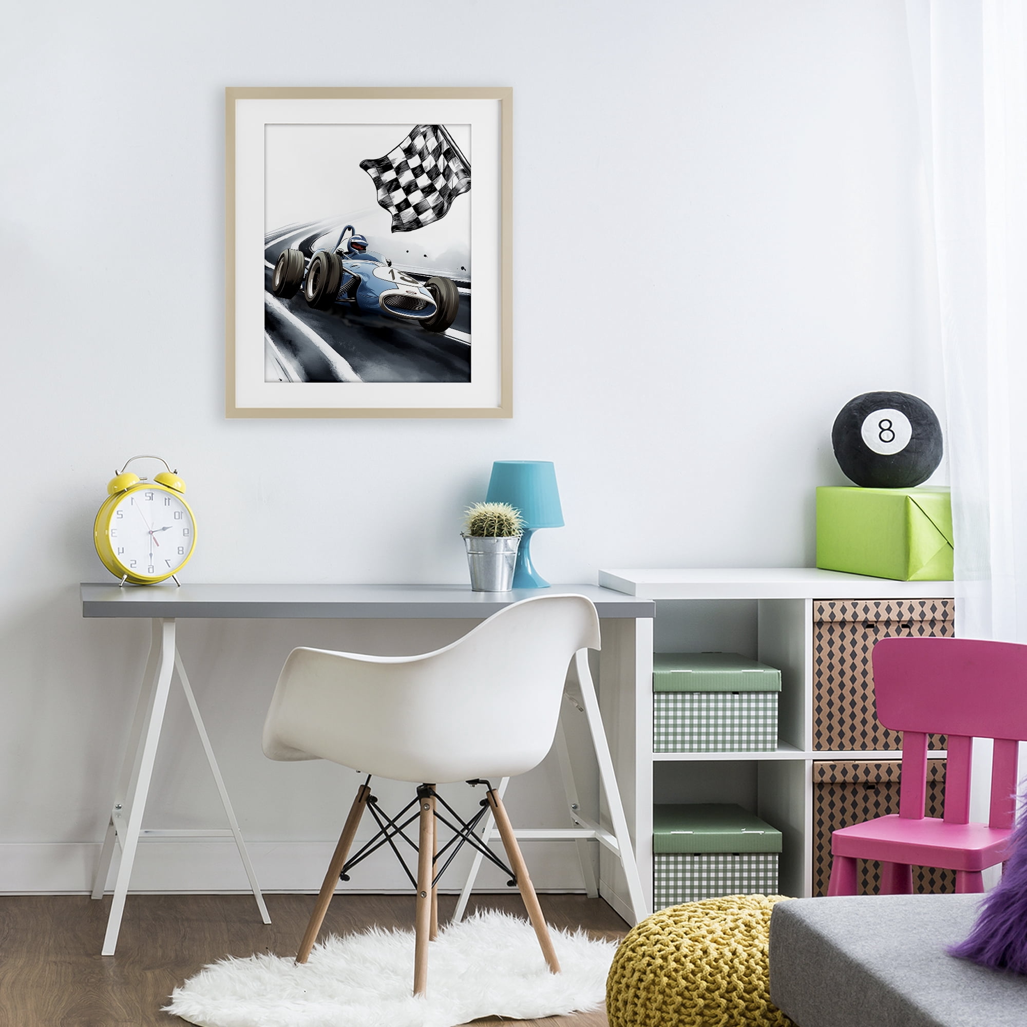 Stupell Industries Dynamic Racecar Driving Birch Framed Print Under Glass, design by Christine Simpson Art