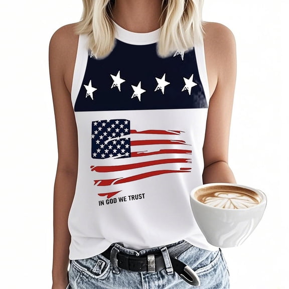 WAYUTE Women's Tank Tops 4th of July Loose Sleeveless Patriotic US National Flag Print Tank Top for Independence Day Summer Daily Wear